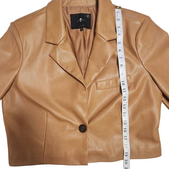 7 for all mankind Faux Leather Crop Camel Jacket Large - Picture 8 of 9